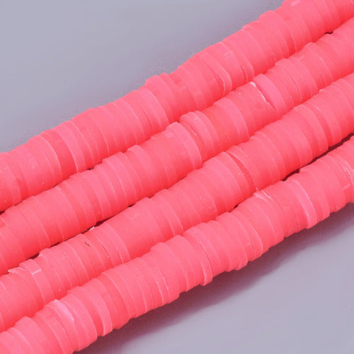 Polymer Clay Beads, Fimo, Katsuki, Heishi, Flat, Round, Hot Pink, 6mm - BEADED CREATIONS