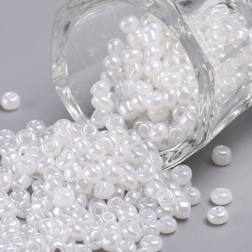 Seed Beads, Glass, Ceylon, #8, Round, White, 3mm - BEADED CREATIONS
