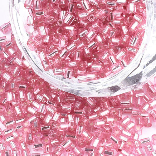 Seed Beads, Glass, Hexagon, Two-Cut, Silver Lined, Pink, 1.5-2.5x1.5-2mm - BEADED CREATIONS