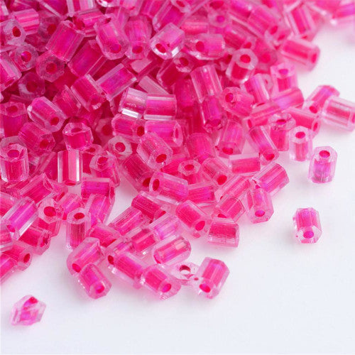 Seed Beads, Glass, Hexagon, Two-Cut, Transparent, Dyed, Inside Color, Deep Pink, 2-6x2mm - BEADED CREATIONS
