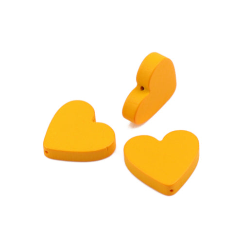 Wood Beads, Natural, Painted, Yellow, Heart, 19mm - BEADED CREATIONS