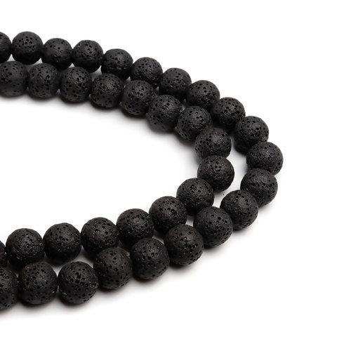 Beads, Gemstone, Lava Rock, Natural, Round, Black, 10mm - BEADED CREATIONS