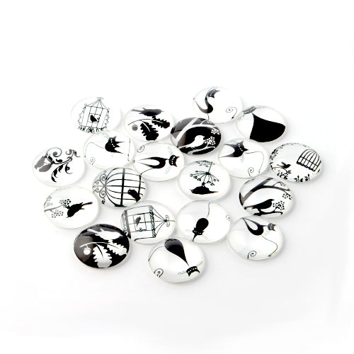 Cabochons, Glass, Dome, Seals, Flat Back, 10mm, Retro, Black And White - BEADED CREATIONS