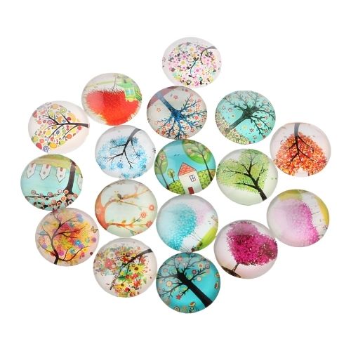 Cabochons, Glass, Dome, Seals, Flat Back, Assorted, Printed, Trees, 10mm - BEADED CREATIONS