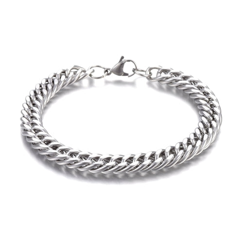 Chain Bracelets, 304 Stainless Steel, Cuban Link Bracelet, With Lobster Claw Clasp, Silver Tone, 23cm - BEADED CREATIONS