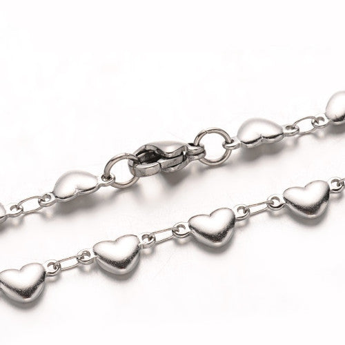 Chain Bracelets, 304 Stainless Steel, Heart Link Chain Bracelet, With Lobster Claw Clasp, Silver Tone, 21cm - BEADED CREATIONS