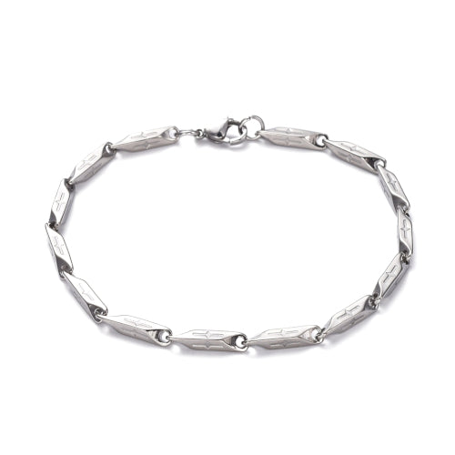 Chain Bracelets, 304 Stainless Steel, Men's Textured Bar Link Chain Bracelet, With Lobster Claw Clasp, Silver Tone, 23cm - BEADED CREATIONS