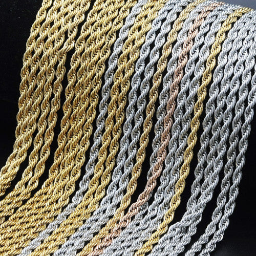 Chain Necklace, 304 Stainless Steel, Braided Rope Chain Necklace, 3mm, Silver Tone, 61cm - BEADED CREATIONS