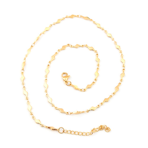 Chain Necklace, 304 Stainless Steel, Decorative, Lightning Bolt Link Chain Necklace, With Extender Chain, Gold Plated, 45cm - BEADED CREATIONS