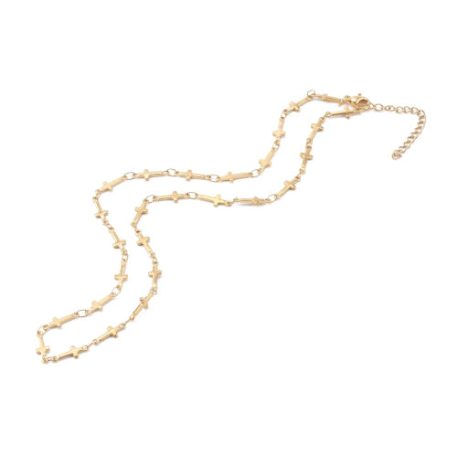 Chain Necklace, 304 Stainless Steel, Golden, Decorative Cross Link Chain, With Extender Chain, 42.2cm - BEADED CREATIONS
