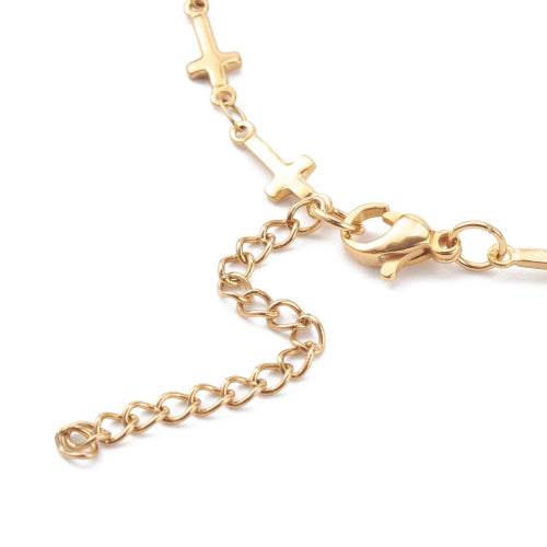 Chain Necklace, 304 Stainless Steel, Golden, Decorative Cross Link Chain, With Extender Chain, 42.2cm - BEADED CREATIONS