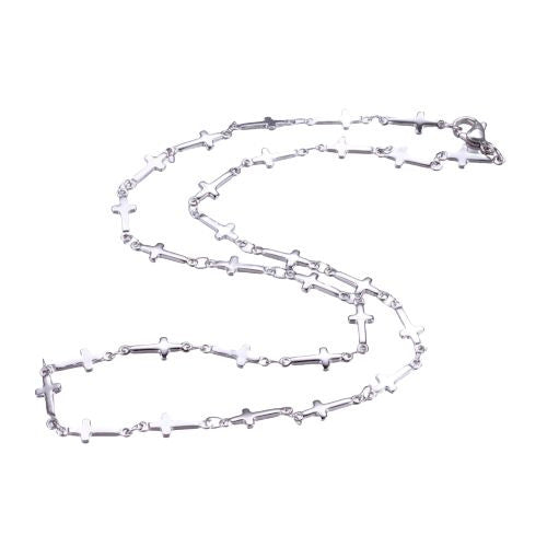 Chain Necklace, 304 Stainless Steel, Silver Tone, Decorative Cross Link Chain, With Lobster Claw Clasp, 45.5cm - BEADED CREATIONS