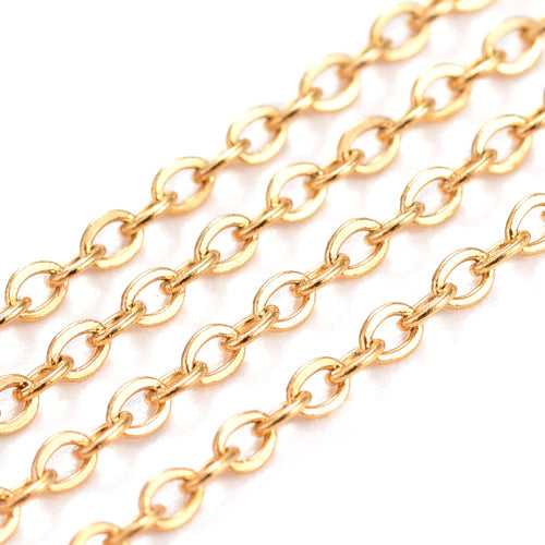 Chain, 304 Stainless Steel, Cable Chain, Soldered, Flat, Oval, Gold Plated, 1.5x1.2mm - BEADED CREATIONS