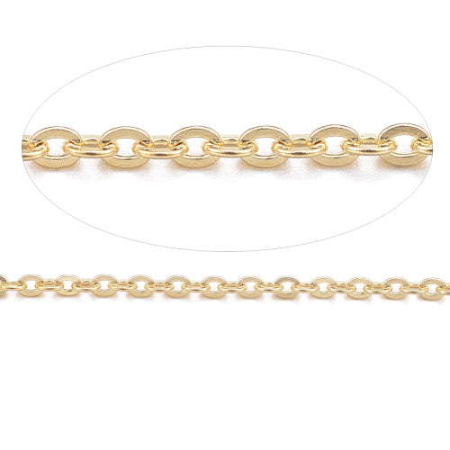 Chain, 304 Stainless Steel, Cable Chain, Soldered, Flat, Oval, Gold Plated, 1.5x1.3mm - BEADED CREATIONS