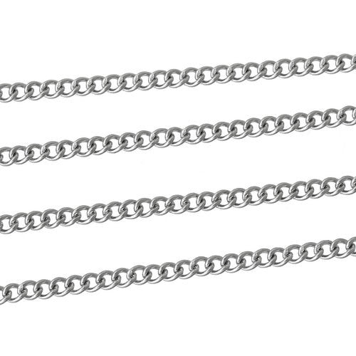 Chain, 304 Stainless Steel, Twisted Chain, Curb Chain, Closed Link, Silver Tone, 2.5x2mm - BEADED CREATIONS