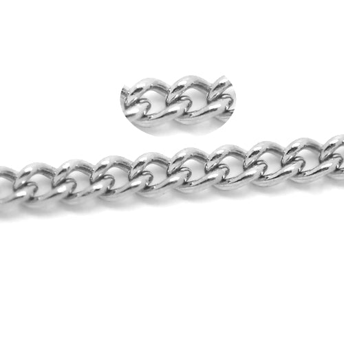 Chain, 304 Stainless Steel, Twisted Chain, Curb Chain, Open Link, Silver Tone, 3x2mm - BEADED CREATIONS