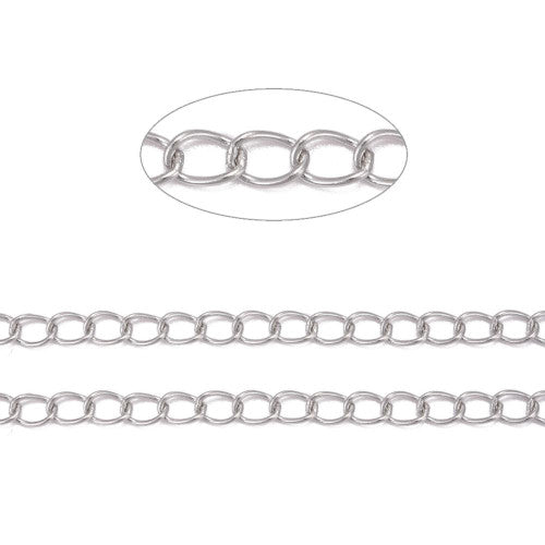 Chain, 304 Stainless Steel, Twisted Chain, Curb Chain, Soldered, Silver Tone, 5x3.5mm - BEADED CREATIONS