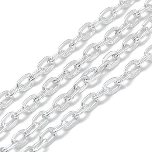 Chain, Aluminium, Cable Chain, Flat, Oval, Open Link, Silver, 4.6x3.1mm - BEADED CREATIONS