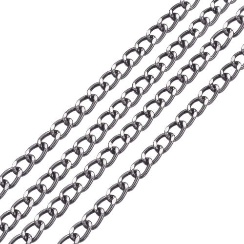 Chain, Aluminium, Twisted Chain, Curb Chain, Diamond Cut, Open Link, Gunmetal, 10x6.5mm - BEADED CREATIONS