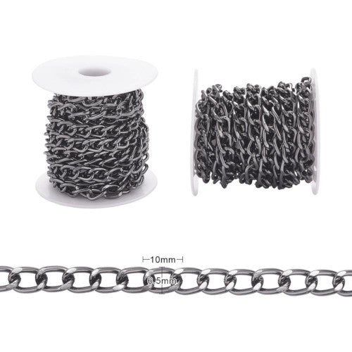 Chain, Aluminium, Twisted Chain, Curb Chain, Diamond Cut, Open Link, Gunmetal, 10x6.5mm - BEADED CREATIONS