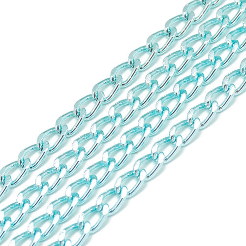 Chain, Aluminium, Twisted Chain, Curb Chain, Open Link, Pale Turquoise, 7.5x4mm - BEADED CREATIONS