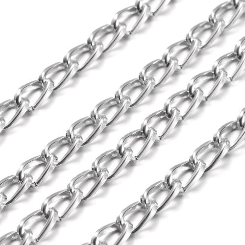 Chain, Aluminium, Twisted Chain, Curb Chain, Open Link, Silver, 9x5mm - BEADED CREATIONS