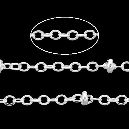 Chain, Brass, Curb Chain, Satellite Chain, Soldered, Silver Plated, 2x1.5mm - BEADED CREATIONS