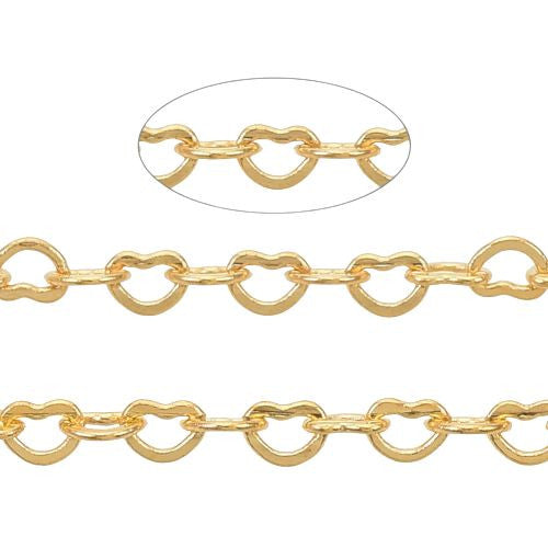 Chain, Brass, Decorative Handmade Chain, Heart Link Chain, Soldered, Golden, 1.8x2.4mm - BEADED CREATIONS