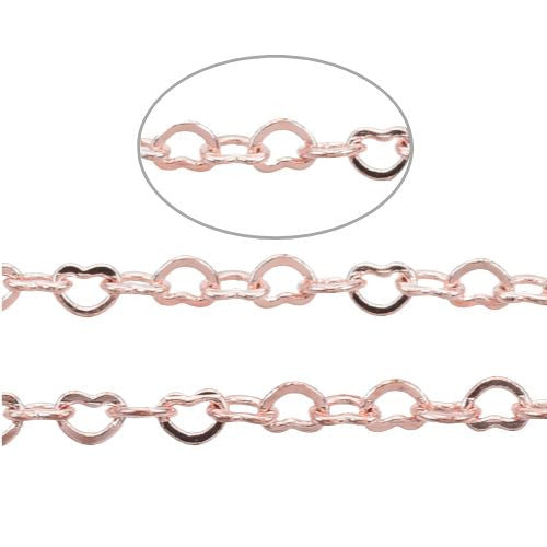 Chain, Brass, Decorative Handmade Chain, Heart Link Chain, Soldered, Rose Gold, 1.8x2.4mm - BEADED CREATIONS