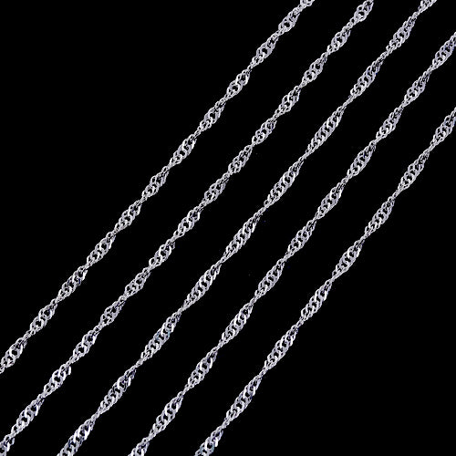 Chain, Brass, Singapore Chain, Water Wave Chain, Soldered, Silver Plated, 3x2mm - BEADED CREATIONS