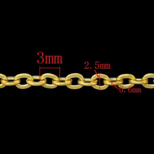 Chain, Iron, Cable Chain, Open Link, Flat, Oval, Gold Plated, 3x2.5mm - BEADED CREATIONS
