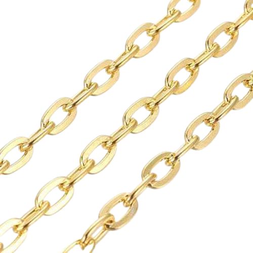Chain, Iron, Cable Chain, Open Link, Flat, Oval, Gold Plated, 7x5.1mm - BEADED CREATIONS