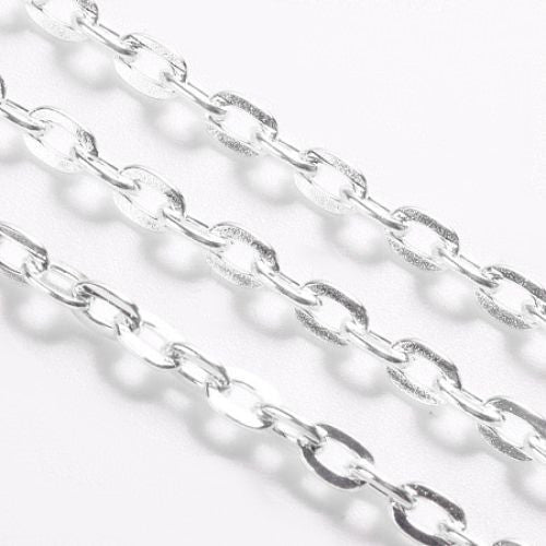 Chain, Iron, Cable Chain, Open Link, Flat, Oval, Silver Plated, 4.1x3mm - BEADED CREATIONS