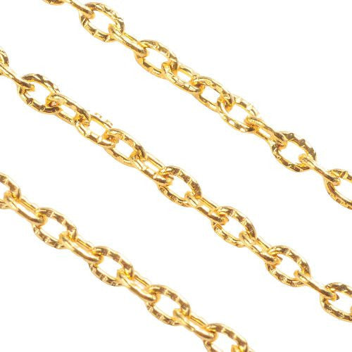 Chain, Iron, Cable Chain, Open Link, Oval, Textured, Gold Plated, 3x2mm - BEADED CREATIONS