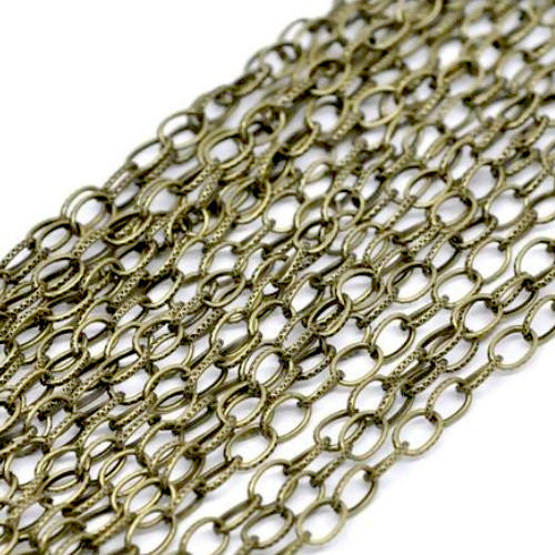 Chain, Iron, Cable Chain, Open Link, Textured, Antique Bronze, 8x5.5mm - BEADED CREATIONS