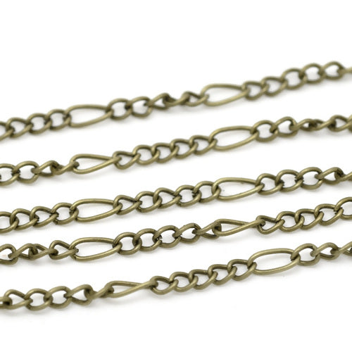 Chain, Iron, Handmade Chain, Figaro Chain, Mother-Son Chain, Open Link, Antique Bronze, 7.5x3.5mm - BEADED CREATIONS