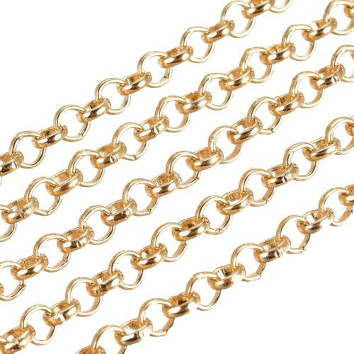 Chain, Iron, Rolo Chain, Belcher Chain, Soldered, Golden, 4mm - BEADED CREATIONS