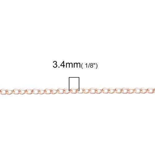 Chain, Iron, Twisted Chain, Curb Chain, Open Link, Rose Gold, 3.4x2.2mm - BEADED CREATIONS