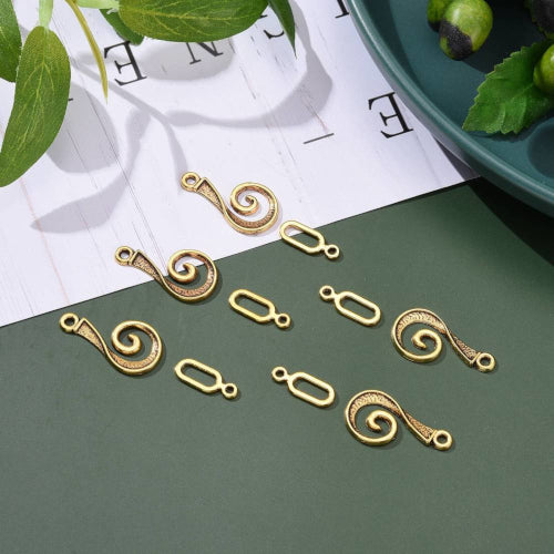 Clasps, Tibetan Style, Antique Gold, Vortex, Hook And Eye Clasps, Alloy, 26mm - BEADED CREATIONS