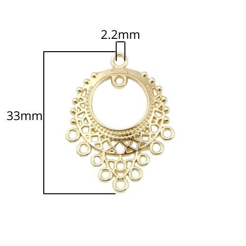 Connectors, Chandelier Components, Flat, Round, Open, Cut-Out, 9-Loops, Gold Plated, Alloy, 33mm - BEADED CREATIONS
