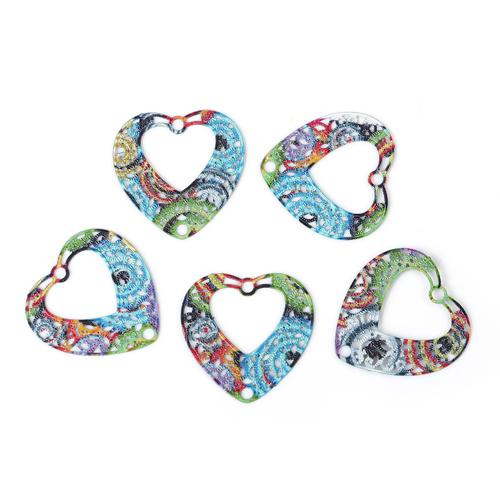 Connectors, Flat, Heart, Floral, Laser-Cut, Blue, Multicolored, Enameled, Focal, Link, Alloy, 20mm - BEADED CREATIONS