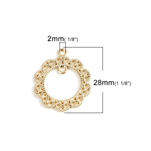 Connectors, Round, Open, With Two Loops, Lacy, Filigree, Flower, Gold Plated, Alloy, Focal, Link, 28mm - BEADED CREATIONS