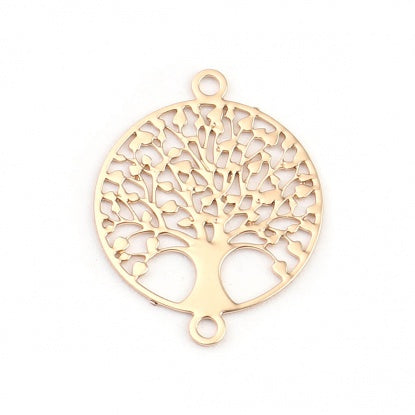 Connectors, Tree Of Life, Brass, Flat, Round, Filigree, Focal, Link, Light Gold Plated, 15mm - BEADED CREATIONS