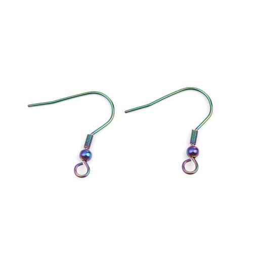 Earring Hooks, 304 Stainless Steel, Ear Wires, Ball And Coil,  With Horizontal Loop, Electroplated, Rainbow, 22mm - BEADED CREATIONS