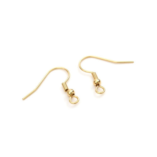 Earring Hooks, 304 Stainless Steel, Ear Wires, Ball And Coil, With Horizontal Loop, Golden, 20mm - BEADED CREATIONS