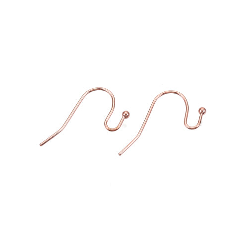 Earring Hooks, 304 Stainless Steel, Ear Wires, With Open Loop And Ball, Rose Gold, 11mm - BEADED CREATIONS