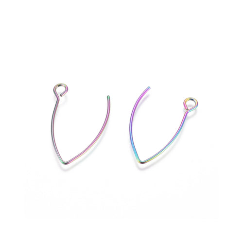 Earring Hooks, 304 Stainless Steel, Ion Plated, Marquise, With Open Horizontal Loop, Rainbow, 26mm - BEADED CREATIONS