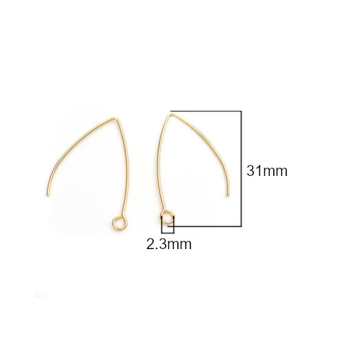 Earring Hooks, 304 Stainless Steel, Marquise, With Open Horizontal Loop, Gold Plated, 31mm - BEADED CREATIONS