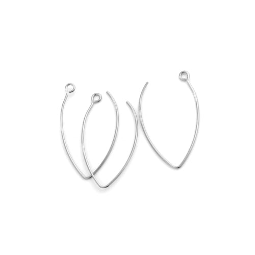 Earring Hooks, 304 Stainless Steel, Marquise, With Open Horizontal Loop, Silver Tone, 42mm - BEADED CREATIONS