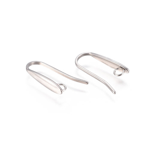 Earring Hooks, 304 Stainless Steel, With Hidden Open Loop, Silver Tone, 19mm - BEADED CREATIONS